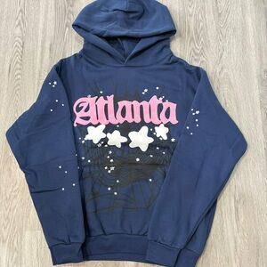 Blue Hoodie with Pink 'Atlanta' Print